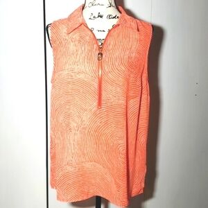 Michael Kors- Coral/Salmon Sleeveless Top/ Shell W/ Gold Zip Dressy Office  Sz.L